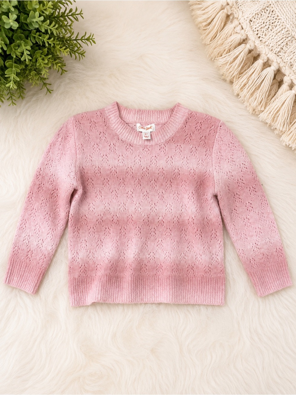 Cat & Jack Pink Eyelet Crewneck Sweater